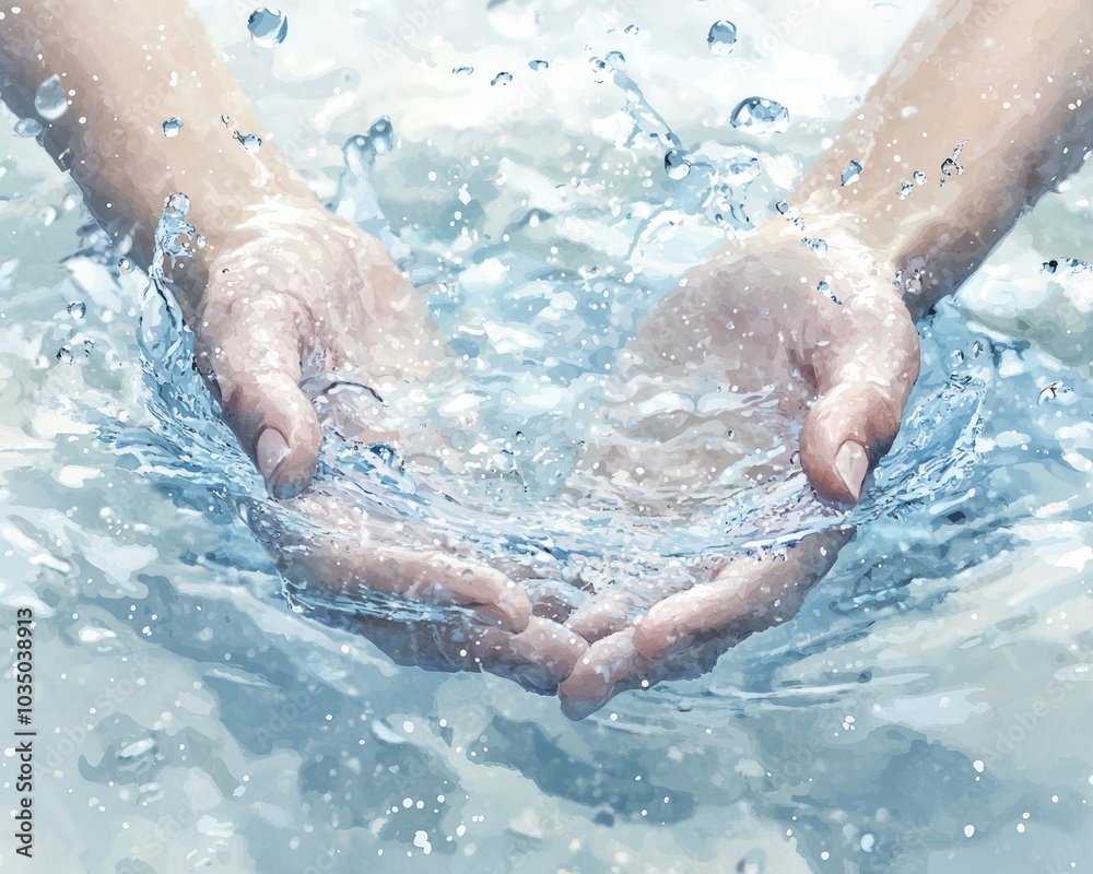 Hands Creating Water Splash in Minimalist Style Hands Creating Water Splash in Minimalist Style