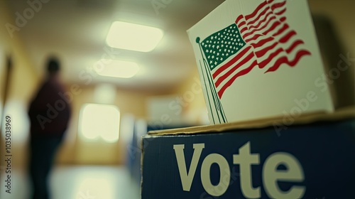 Close-up of a ballot being inserted into a box with 