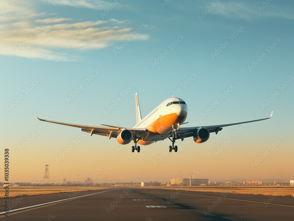 Airplane taking off from the airport. Passenger plane fly up over take-off runway from airport. Airplane taking off from the airport. Passenger plane fly up over take-off runway from airport.