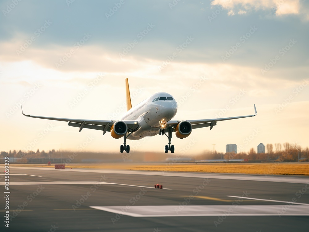 Airplane taking off from the airport. Passenger plane fly up over take-off runway from airport. Airplane taking off from the airport. Passenger plane fly up over take-off runway from airport.