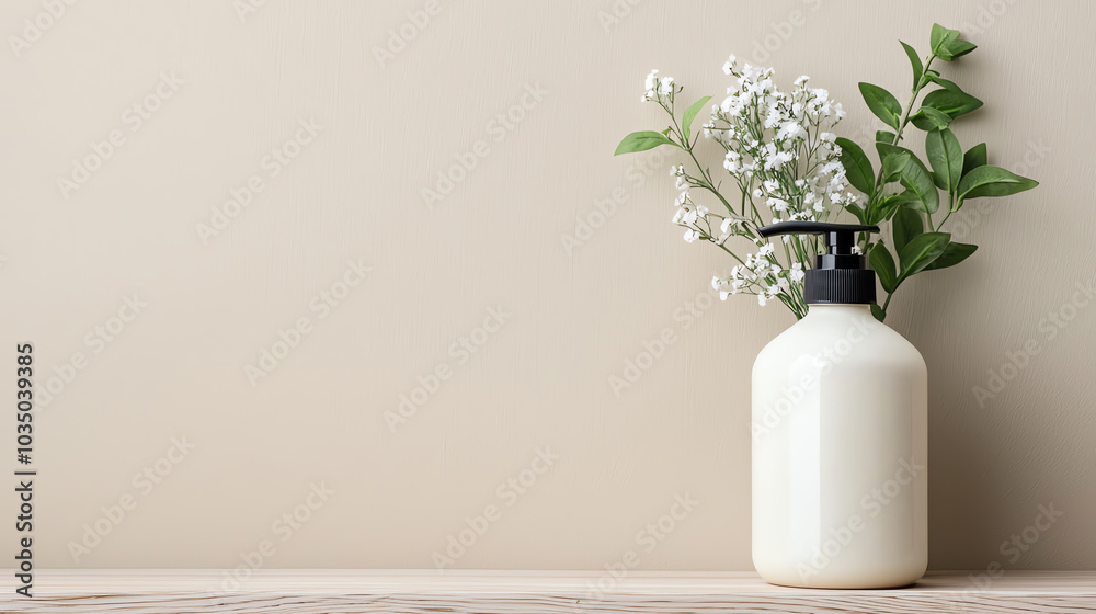 Botanical arrangement with a lotion bottle