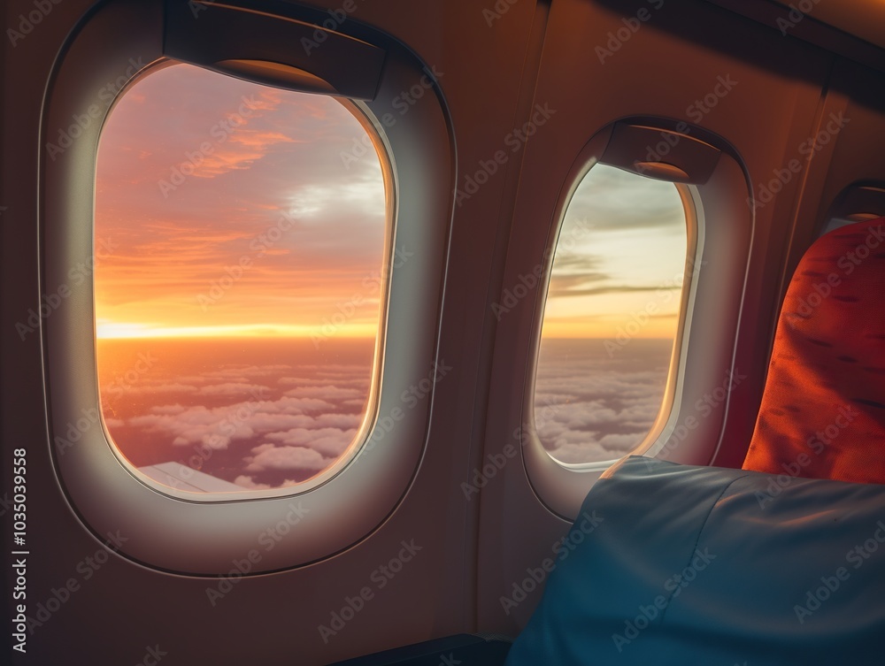 Airplane window beautiful sky. Shot from inside of airplane window with sky golden lights of sunset. Airplane window beautiful sky. Shot from inside of airplane window with sky golden lights of sunset.