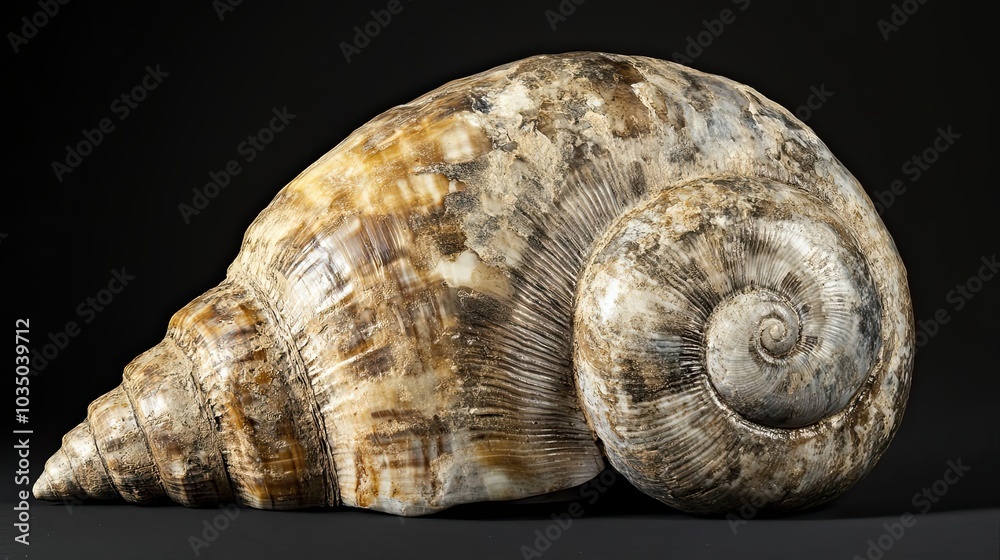 Fossilized Snail Shell with Detailed Spiral and Texture Fossilized Snail Shell with Detailed Spiral and Texture