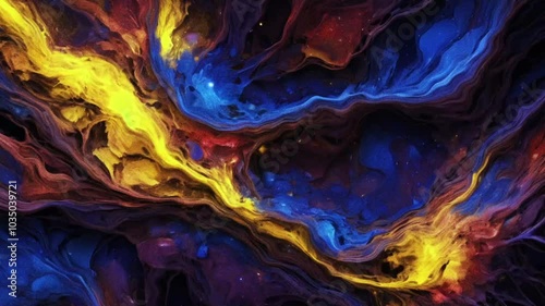 Blue and yellow Multi-coloured abstract background with swirls of graduating colours, soft movement video of colour fluid fusion