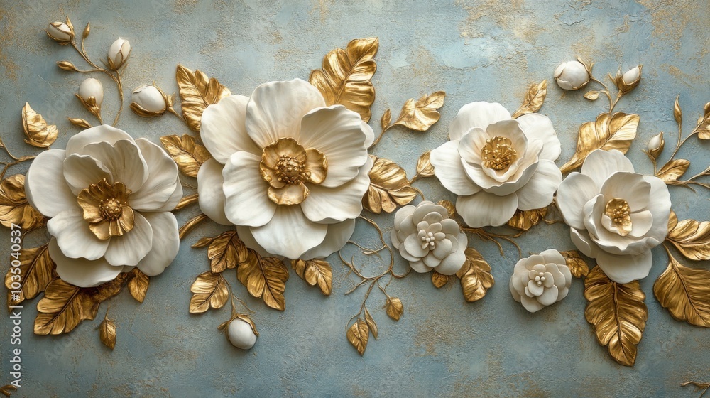 Fototapeta premium Elegant Floral Relief Wall Art
