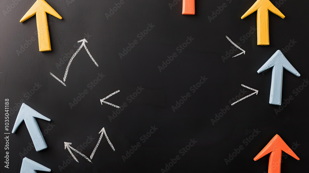 Colorful arrows on a black background, representing direction, growth, and progress in a business context. Colorful arrows on a black background, representing direction, growth, and progress in a business context.