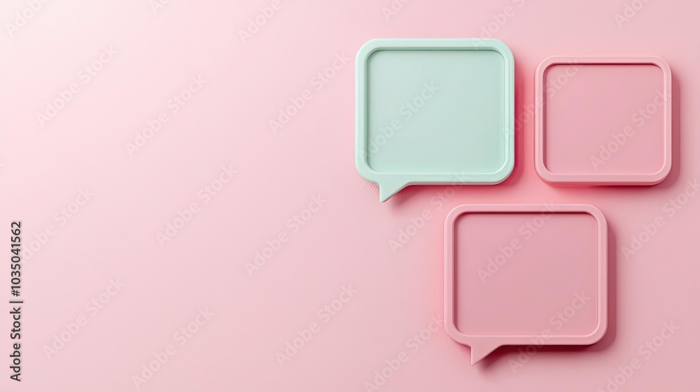 Colorful speech bubble frames in pastel shades on a soft pink background, ideal for digital communication and creative design.