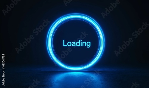 A blue neon circle glows "Loading" on a dark background.