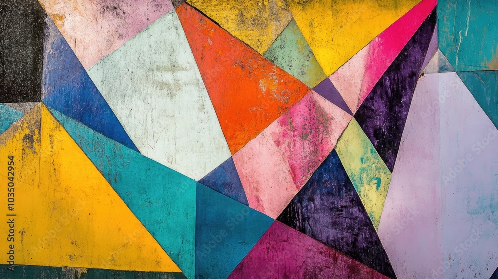 Fototapeta premium Colorful abstract geometric shapes arranged in an artistic composition showcasing vibrant contrasts and mesmerizing patterns