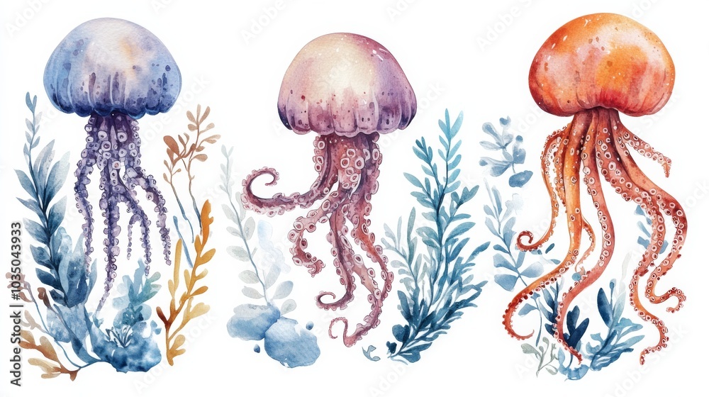 Jellyfish Watercolor Illustration Jellyfish Watercolor Illustration
