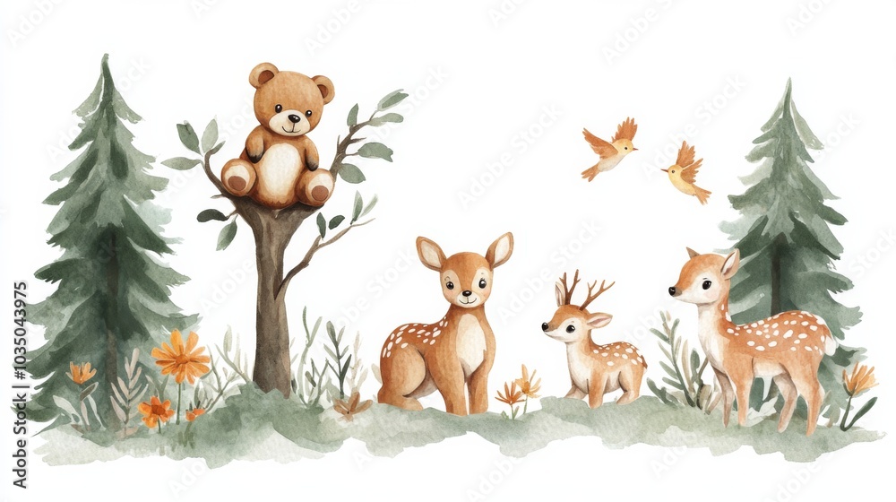 Naklejka premium Whimsical Forest Animals Illustration