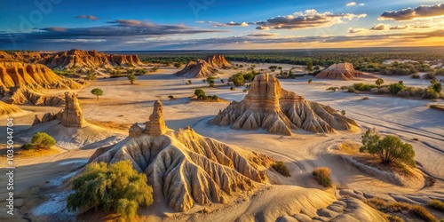 The stunning vistas of Mungo National Park reveal ancient lake beds and unique natural formations, captivating visitors with its otherworldly beauty and ecological significance. photo