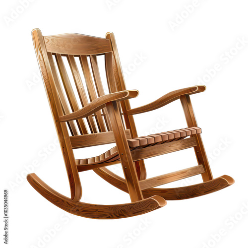 A classic wooden rocking chair perfect for relaxation and comfort in any living space or porch setting., on transparent background png file