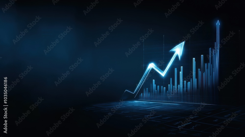 Naklejka premium Upward trending graph with arrow showing business growth representing algorithmic trading, financial success, market improvement, stock increase