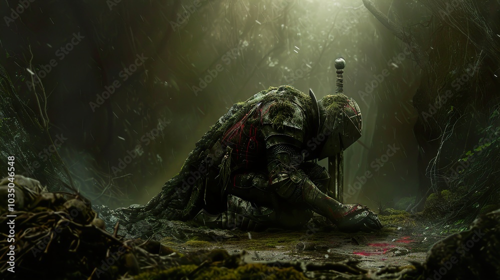 Fallen Knight in a Dark Forest: A Haunting Fantasy Image Fallen Knight in a Dark Forest: A Haunting Fantasy Image