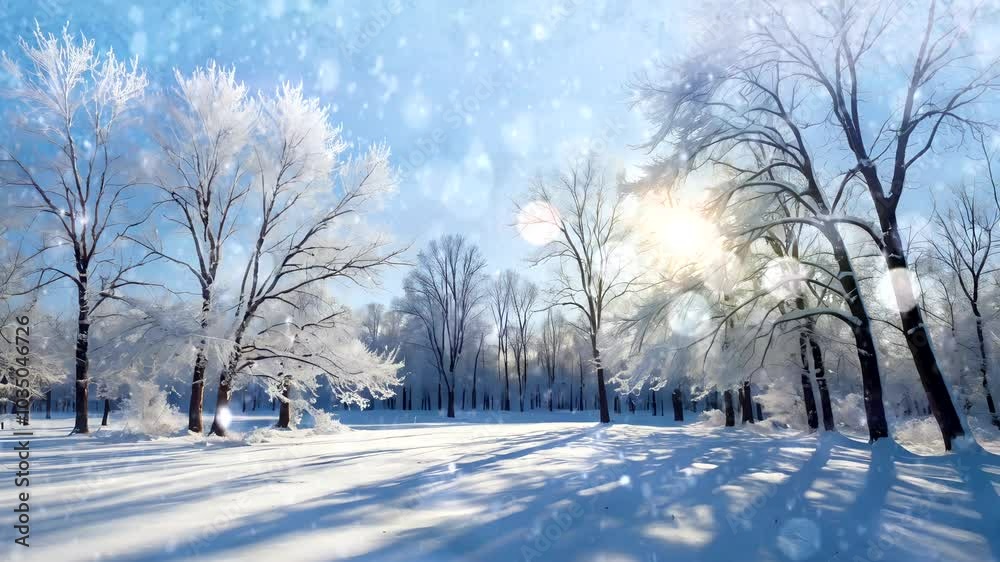 Snow-covered trees glowing under bright sunlight on a cold winter morning. Nature landscape concept Seamless looping 4k time-lapse animation video background Snow-covered trees glowing under bright sunlight on a cold winter morning. Nature landscape concept Seamless looping 4k time-lapse animation video background