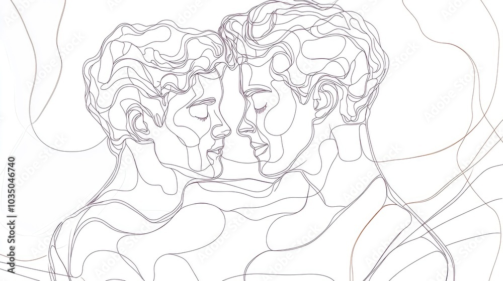 Line art illustration of two men embracing during a celebration Silaturahim one continuous line drawing Line art illustration of two men embracing during a celebration Silaturahim one continuous line drawing