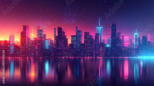 Neon Cityscape Reflections at Dusk