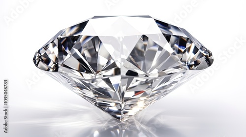 Large Clear Diamond with reflection Dazzling diamond on white background.
