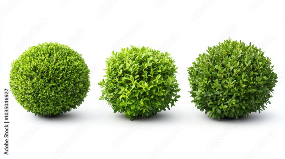 Fototapeta premium Three Green Boxwood Topiaries
