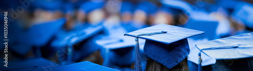 Graduation Caps Stacked Together in Ceremony photo