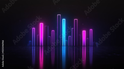 Glowing Neon Blue And Purple Diagonal Audio Equalizer Bars Rise And Fall Against A Black Background Visual Music Representation With Empty Space