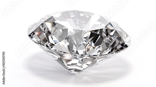 Large Clear Diamond with reflection Dazzling diamond on white background.