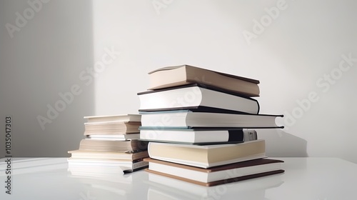 Books arrangement with copy space stack of books on table knowledge education background WORLD BOOK AND COPYRIGHT DAY