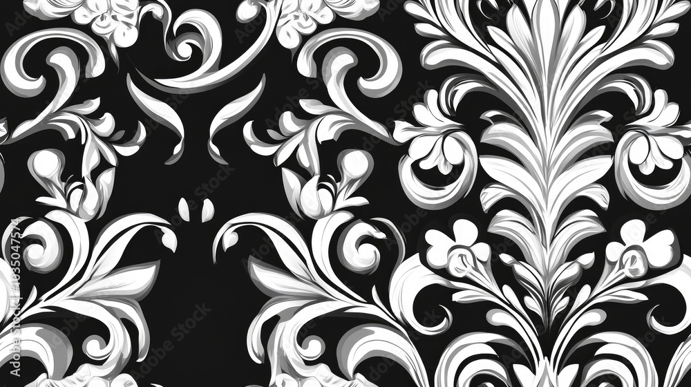 Black and white decorative pattern for designs and backgrounds Seamless in vertical orientation only Black and white decorative pattern for designs and backgrounds Seamless in vertical orientation only