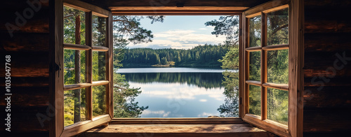 Peaceful Lake View from a Cabin Window photo