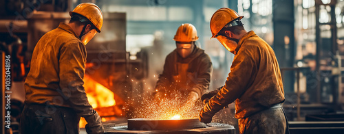 Steel Workers in a Foundry with Molten Metal