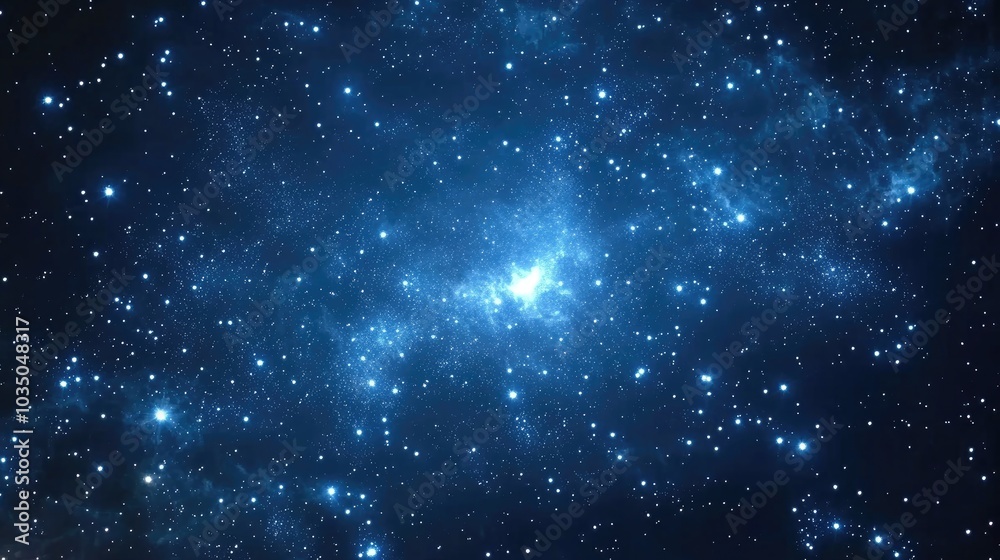 Fototapeta premium Cartoon rendering in 3D depicting a blue dark night sky filled with numerous stars and the Milky Way against a space backdrop