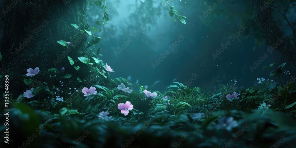 Fototapeta premium April blossoms of wildflowers in a lush forest setting, Wildflower blossoms in a lush forest setting