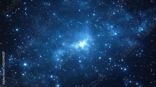 Cartoon rendering in 3D depicting a blue dark night sky filled with numerous stars and the Milky Way against a space backdrop