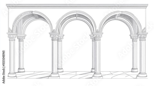 Line art illustration featuring a collection of arches highlighting architectural details photo
