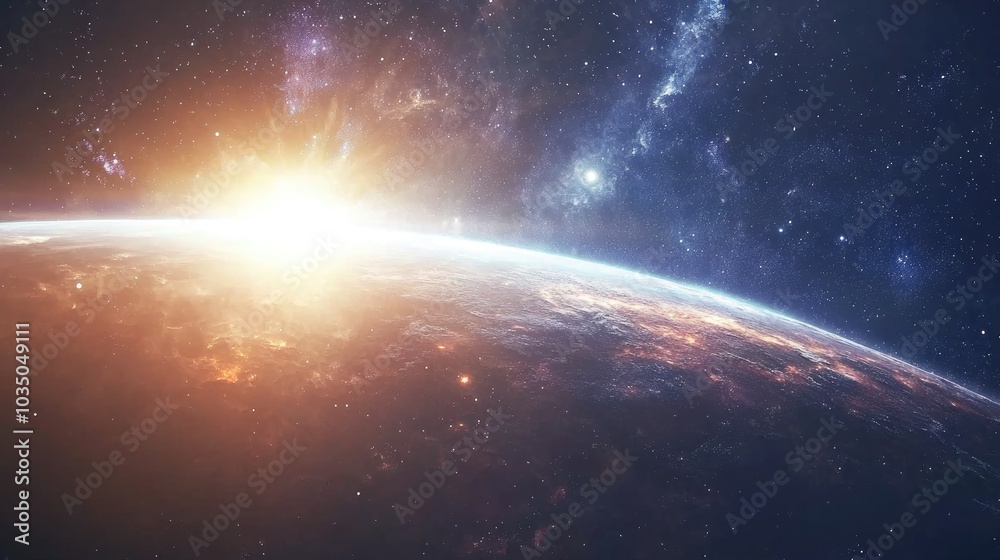 Fototapeta premium 3D cartoon visualization of a planet s stars and a galaxy in open space