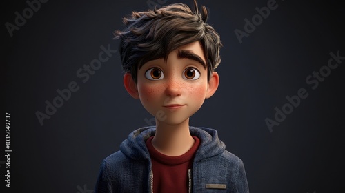 3D Cartoon Portrait of a Casual Young Guy with a Dark Background