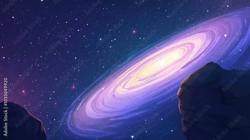 3D cartoon depiction of the Milky Way galaxy featuring stars and a cosmic backdrop 3D cartoon depiction of the Milky Way galaxy featuring stars and a cosmic backdrop
