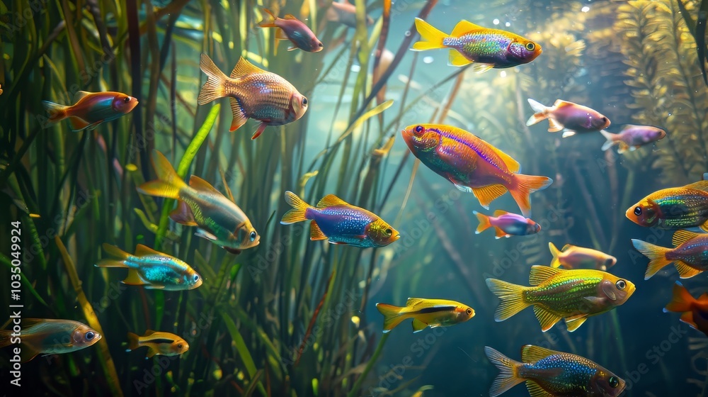 Vibrant aquarium fish: a splash of color underwater Vibrant aquarium fish: a splash of color underwater