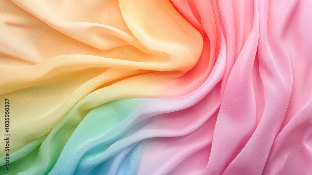 Fototapeta premium Vibrant soft gradient rainbow chiffon flowing smoothly in dynamic colors, creating a mesmerizing visual experience.