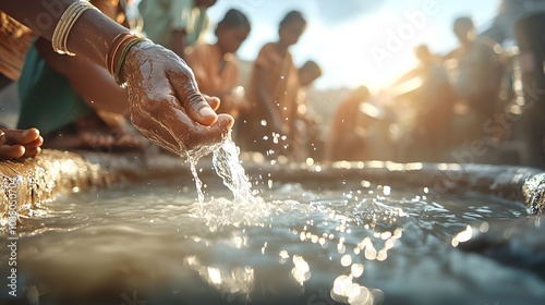 Villagers Gathering Water in a Natural Scene