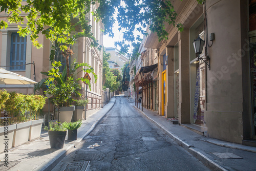 Fototapeta Naklejka Na Ścianę i Meble -  Empty summer street in Athens, Greece. Travel concept