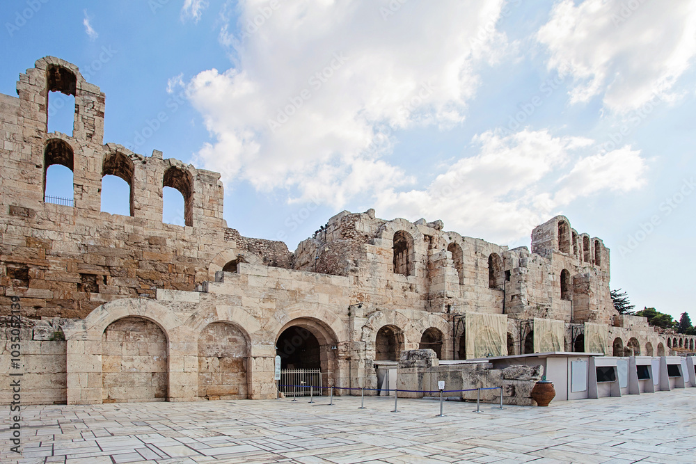 Naklejka premium Famous ancient theatre wall. Theatre of Dionysus, Athens in Greece