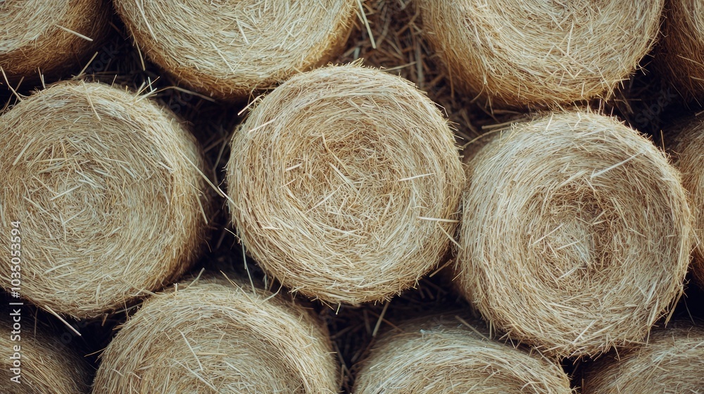Stacked Hay Bales in Rustic Farm Setting Stacked Hay Bales in Rustic Farm Setting