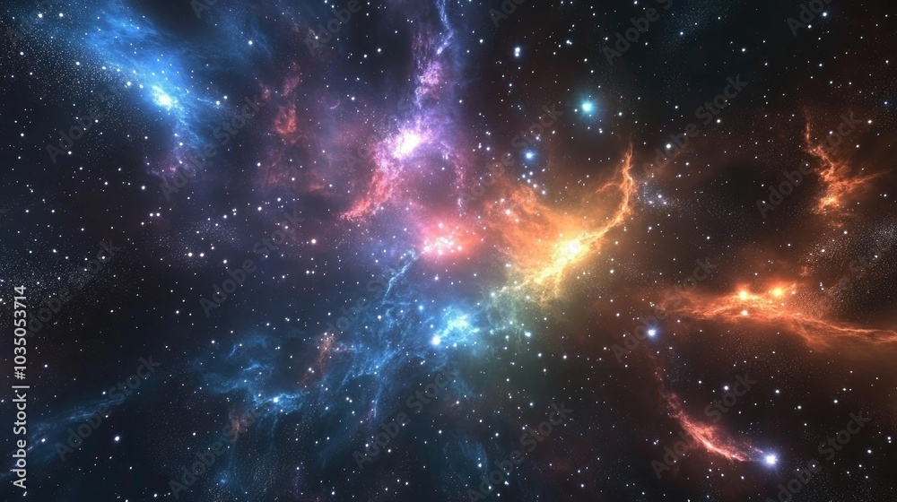 3D cartoon depiction of a star filled sky and cosmic stars