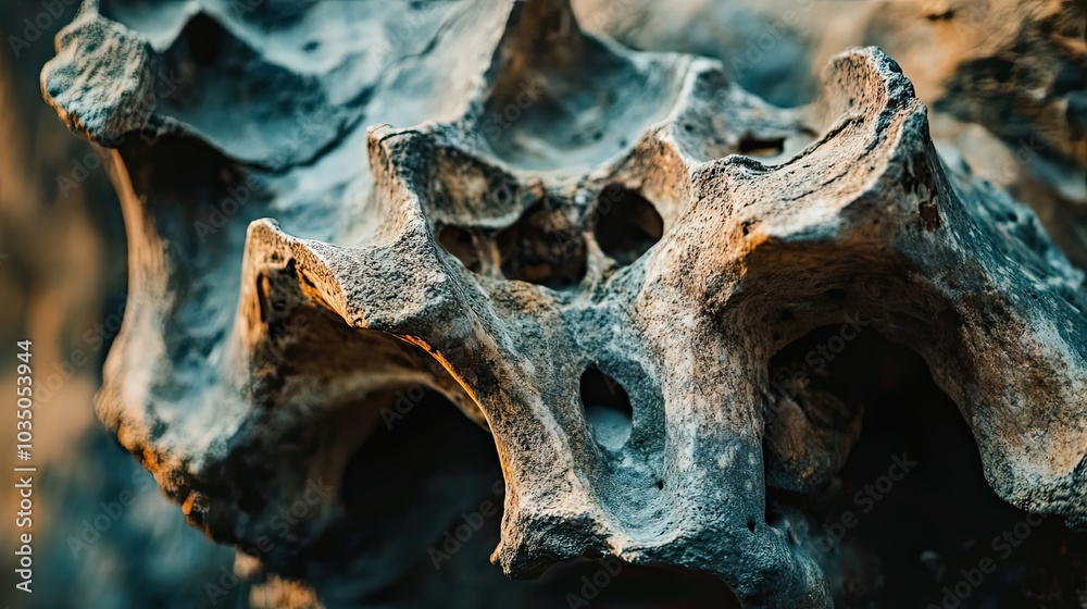 Close-up of a Gray and Tan Rock Formation with Irregular Holes Close-up of a Gray and Tan Rock Formation with Irregular Holes