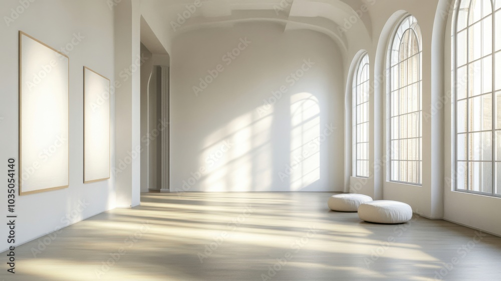 Gallery with empty walls and seating