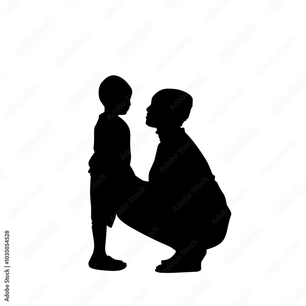 Family silhouette of mom and son 