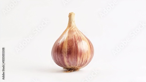 A minimalist mockup showcasing a solitary shallot bulb against a pristine white backdrop, ideal for culinary graphics and recipe marketing.