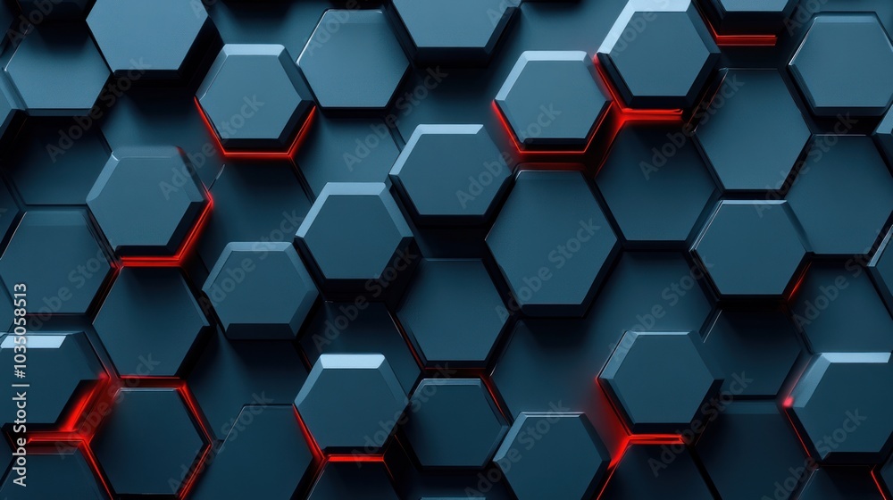 Abstract Hexagon Pattern with Red Glows